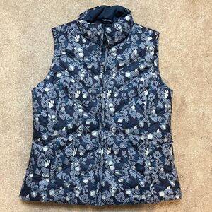 Eddie Bauer Down Puffer Vest Womens Large Premium Goose Floral Blue Packable